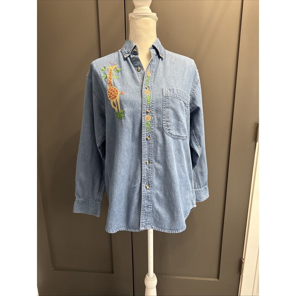 Common Sense Womens Giraffe Shirt/Jacket w/Embroidered Giraffe Patches Size S